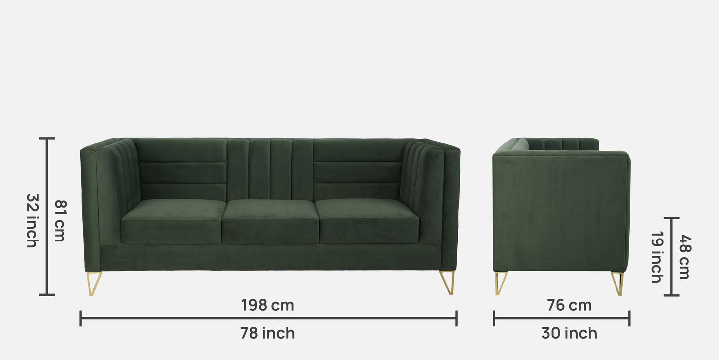 Emiliana Luxe Velvet 3-Seater Sofa – Emerald Green