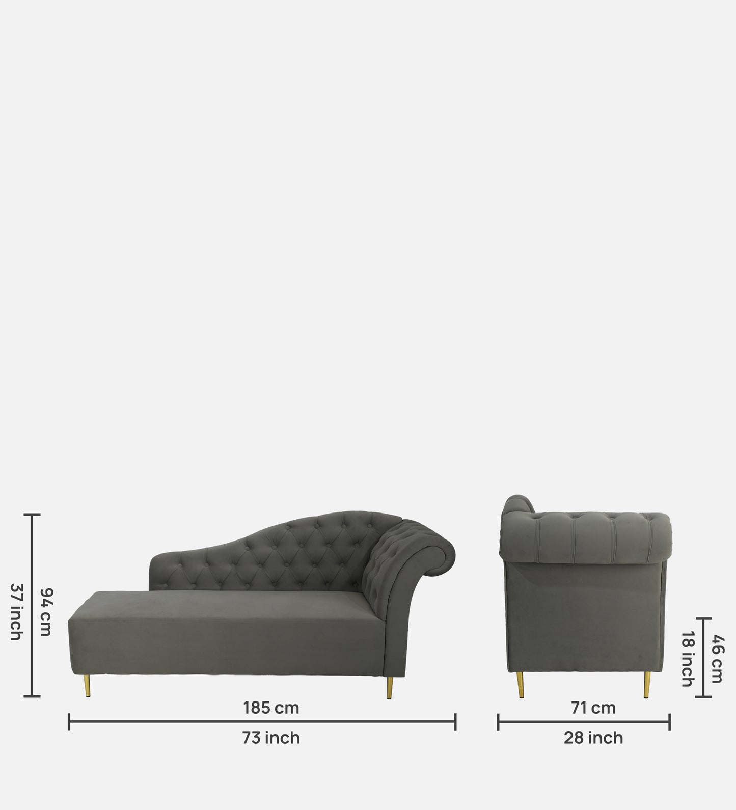 Velvet Tufted Mid-Century Chaise Lounge – Right Arm