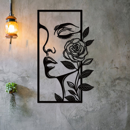 Floral Lady Face Metal Wall Art