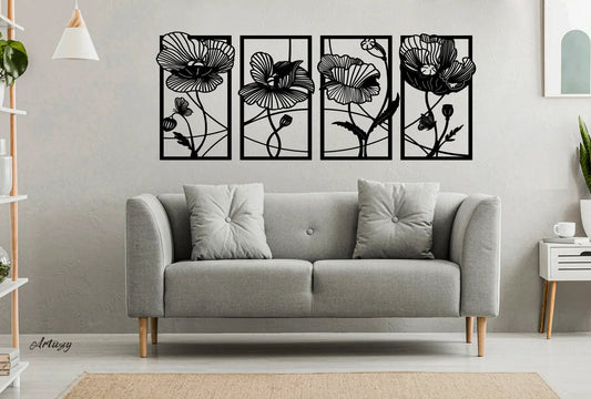 Blooming Grace – Floral Metal Wall Art (4-Piece Set)