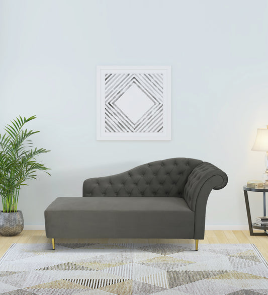 Velvet Tufted Mid-Century Chaise Lounge – Right Arm